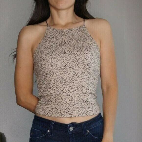 gaze Tops - Leopard Print Sleeveless Cream & Black top Cropped Size S
